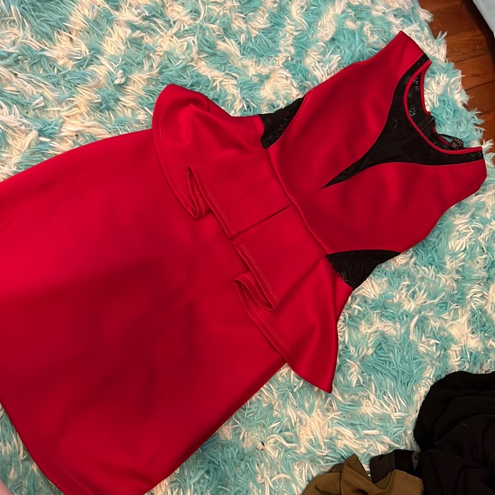 Red and black lace dress